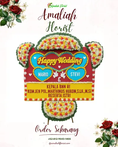Karangan Papan Bunga Pernikahan di Kemas Rindo